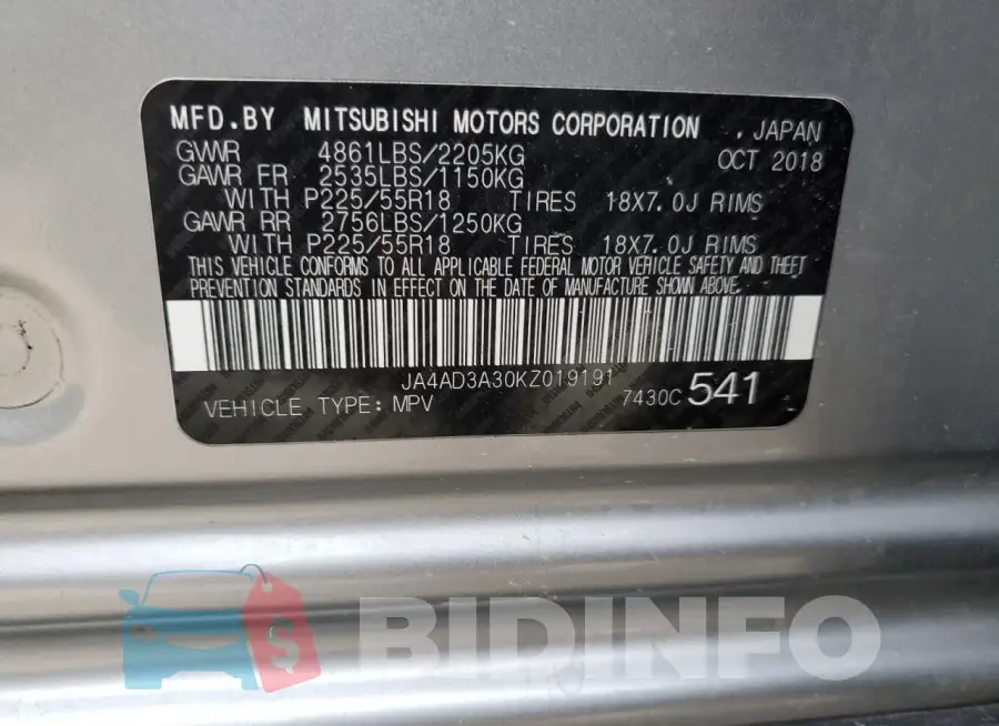 JA4AD3A30KZ019191 Photo# 13