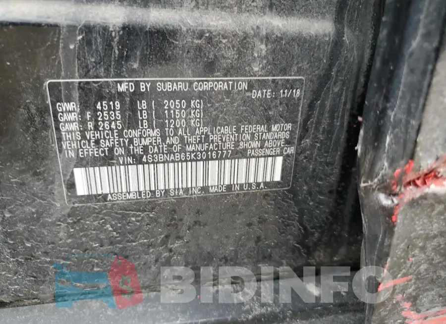 4S3BNAB65K3016777 Photo# 12