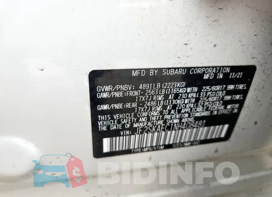 JF2SKAEC1NH408481 Photo# 14