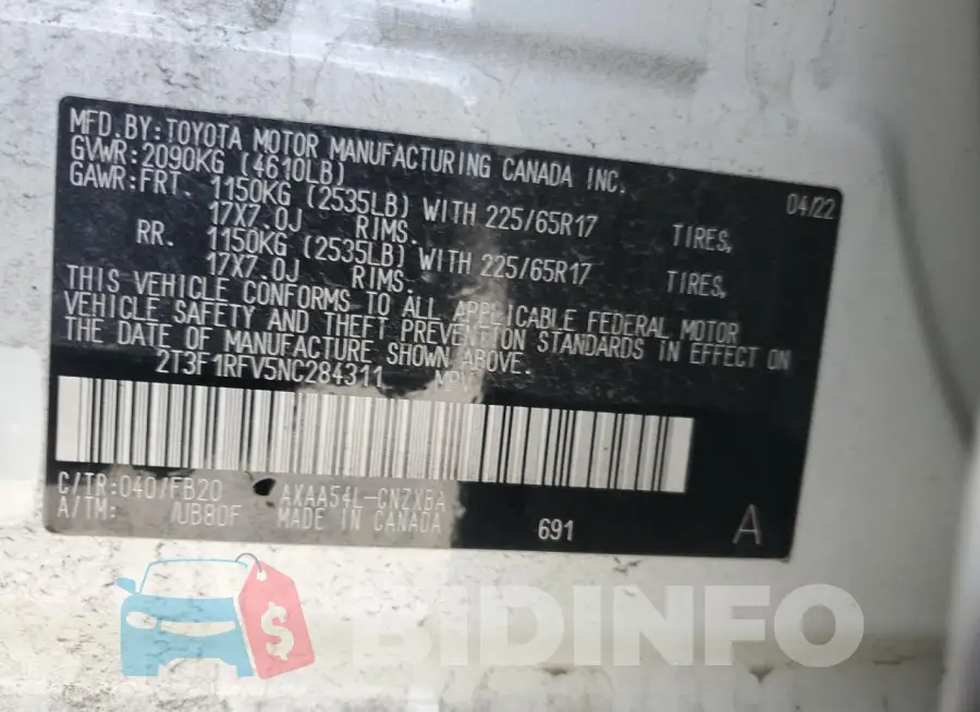 2T3F1RFV5NC284311 Photo# 13