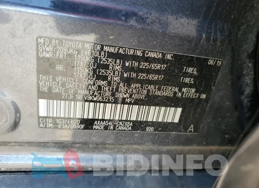 2T3F1RFV8KW063215 Photo# 13