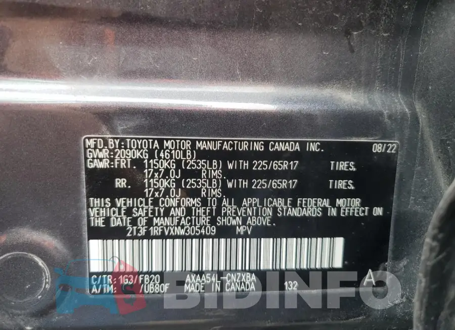 2T3F1RFVXNW305409 Photo# 13