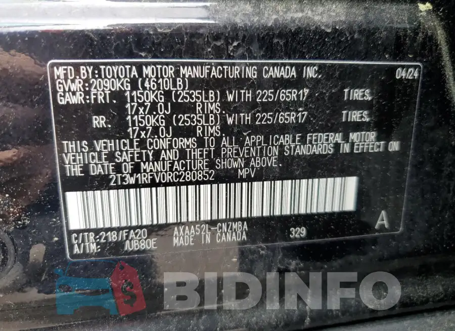 2T3W1RFV0RC280852 Photo# 14