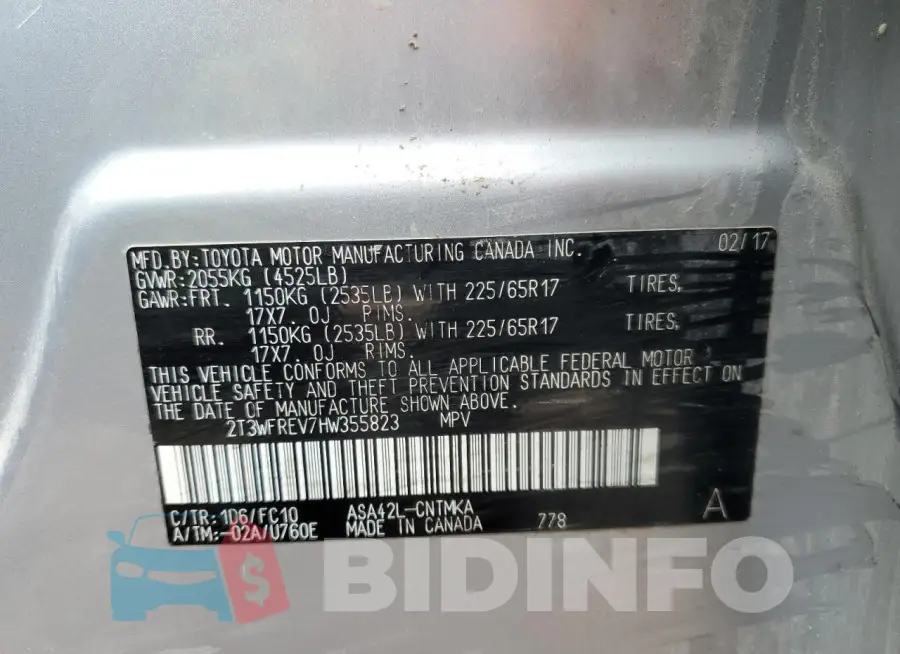 2T3WFREV7HW355823 Photo# 13