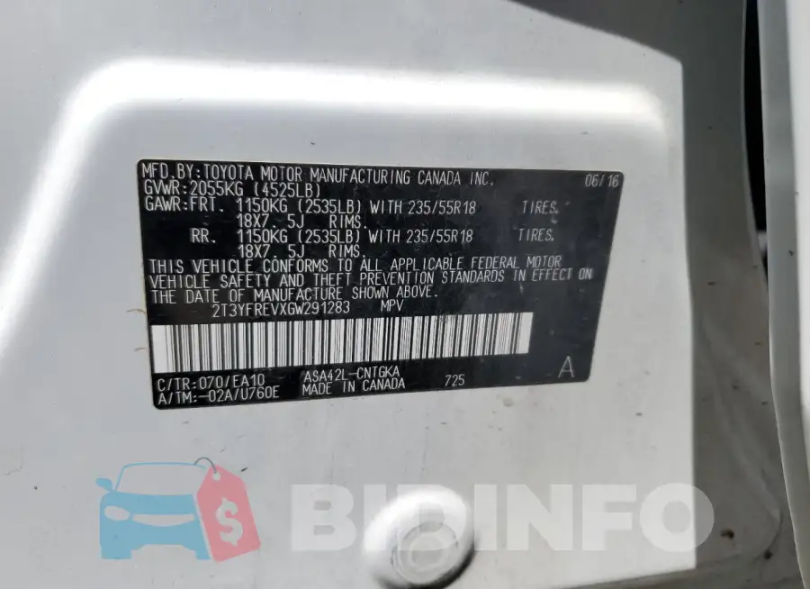 2T3YFREVXGW291283 Photo# 12