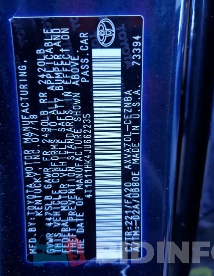 4T1B11HK4JU662235 Photo# 12