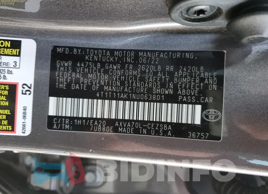 4T1T11AK1NU063801 Photo# 12