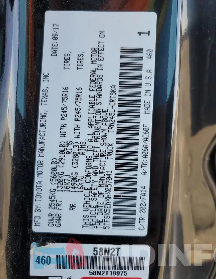 5TFSX5ENXHX057041 Photo# 12