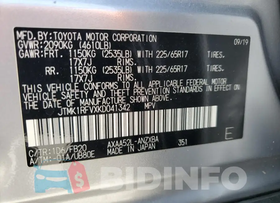 JTMK1RFVXKD041342 Photo# 13