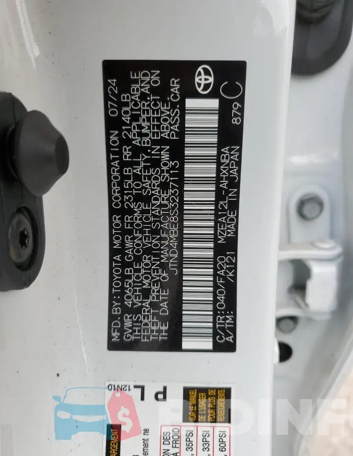 JTND4MBE8S3237113 Photo# 12
