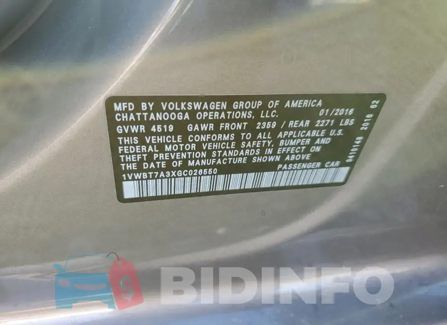 1VWBT7A3XGC026550 Photo# 12