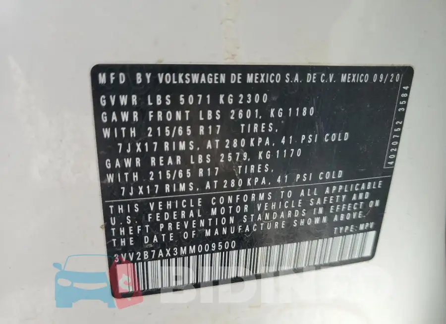 3VV2B7AX3MM009500 Photo# 14