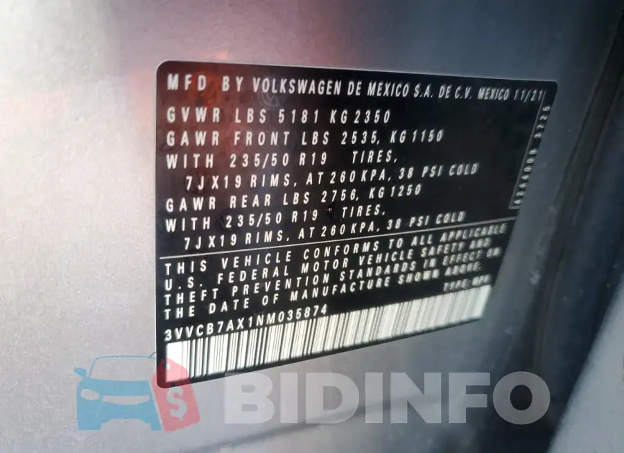 3VVCB7AX1NM035874 Photo# 13