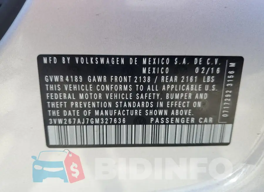 3VW267AJ7GM327636 Photo# 13