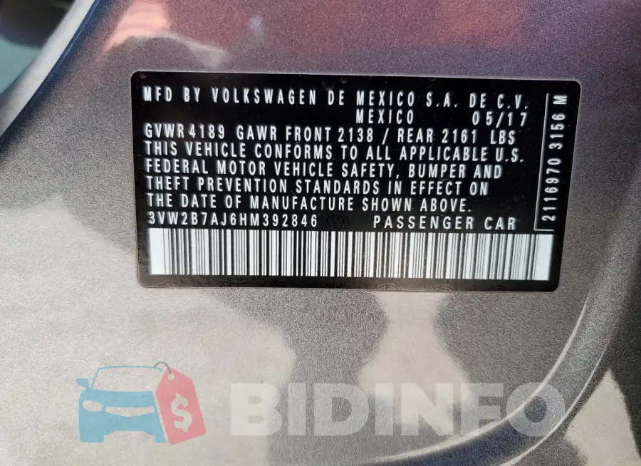 3VW2B7AJ6HM392846 Photo# 12