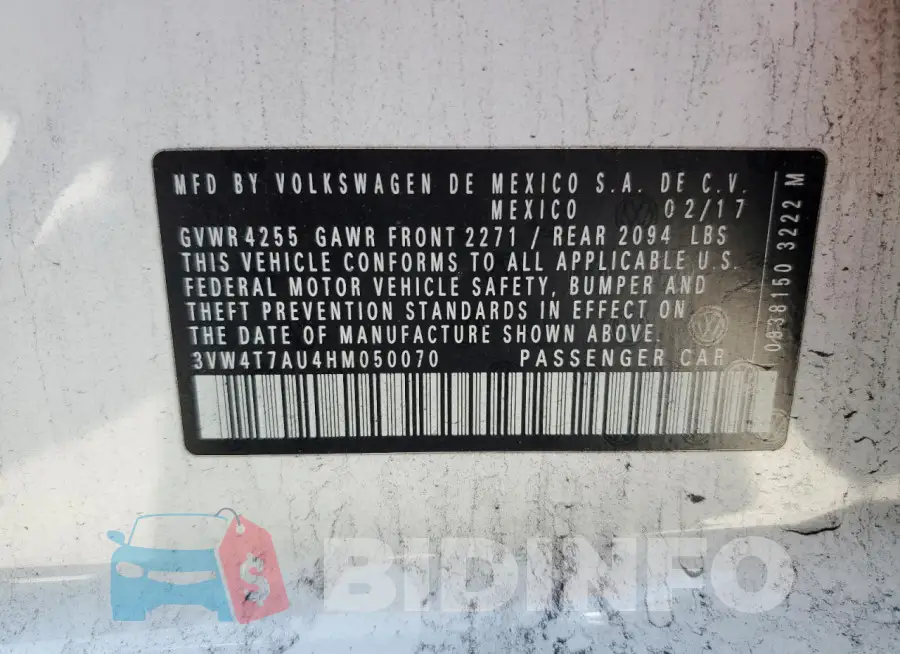 3VW4T7AU4HM050070 Photo# 13