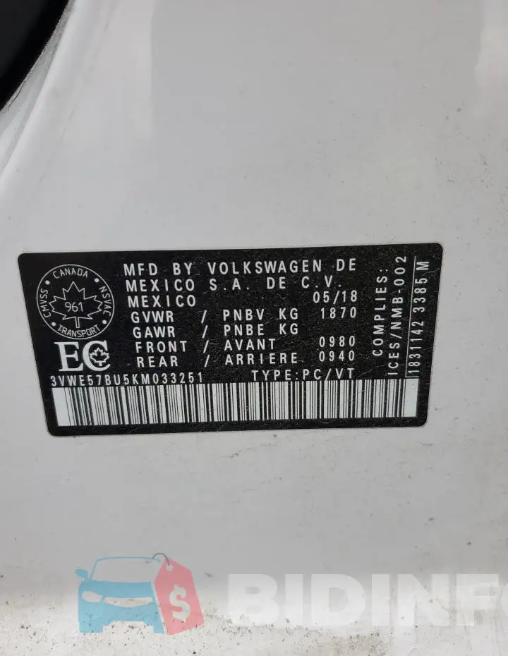 3VWE57BU5KM033251 Photo# 12