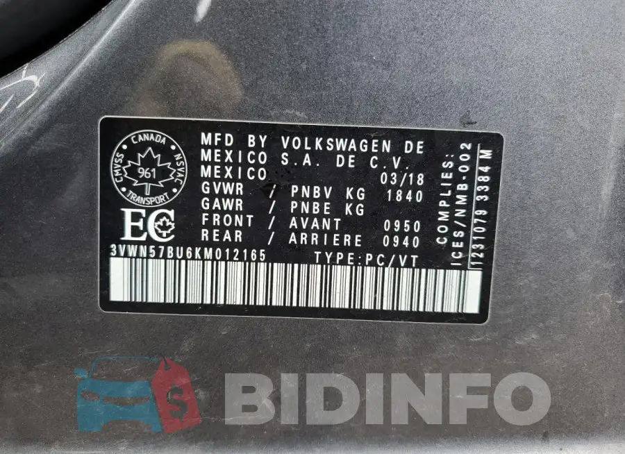 3VWN57BU6KM012165 Photo# 13