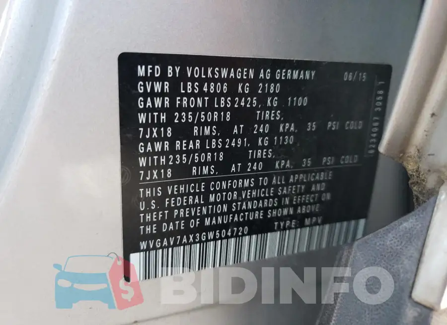 WVGAV7AX3GW504720 Photo# 13