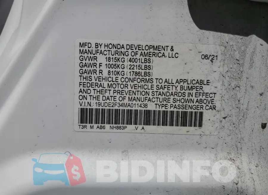 19UDE2F34MA011438 Photo# 12