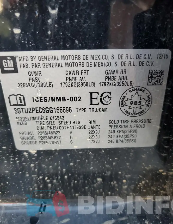 3GTU2PEC6GG166696 Photo# 12