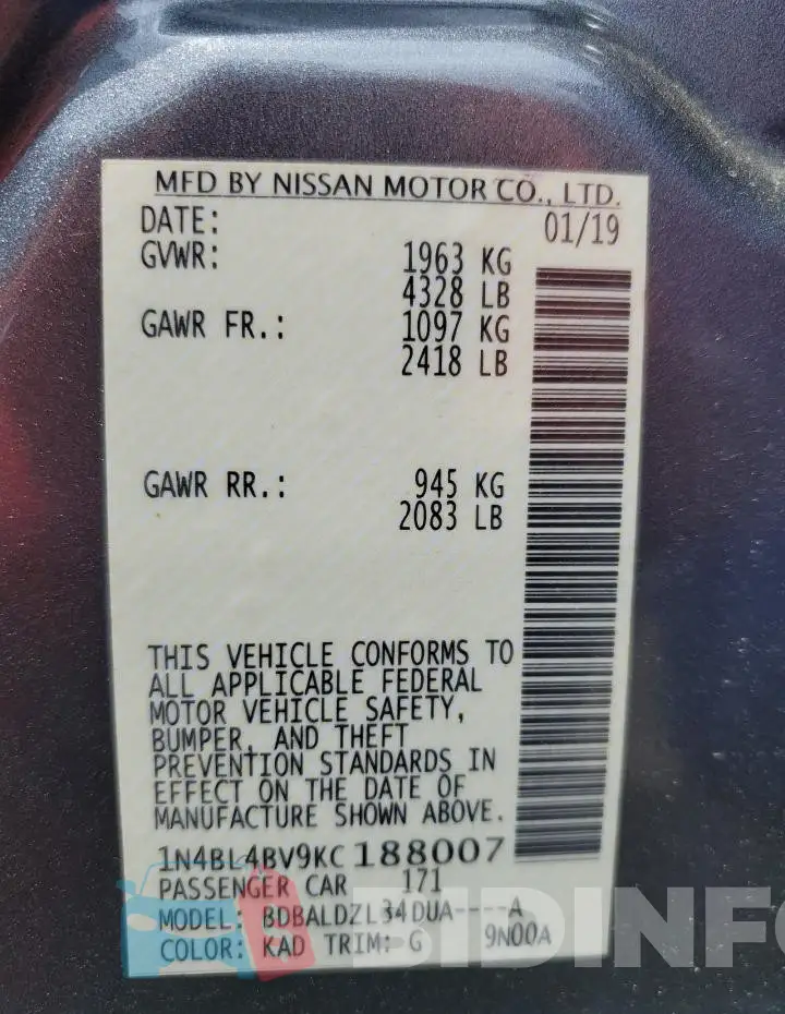 1N4BL4BV9KC188007 Photo# 12