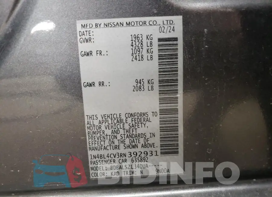 1N4BL4CV3RN392931 Photo# 13