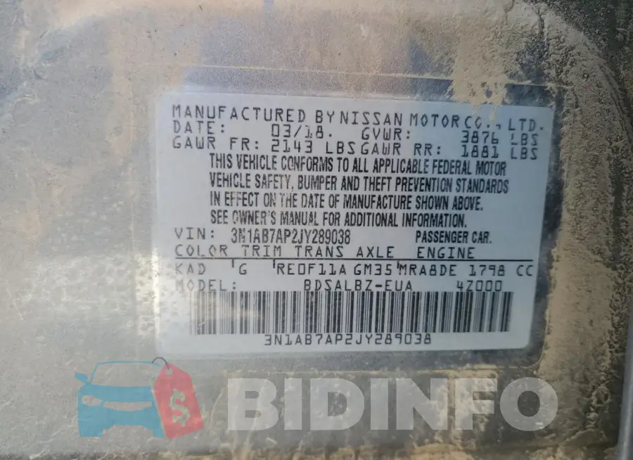 3N1AB7AP2JY289038 Photo# 12