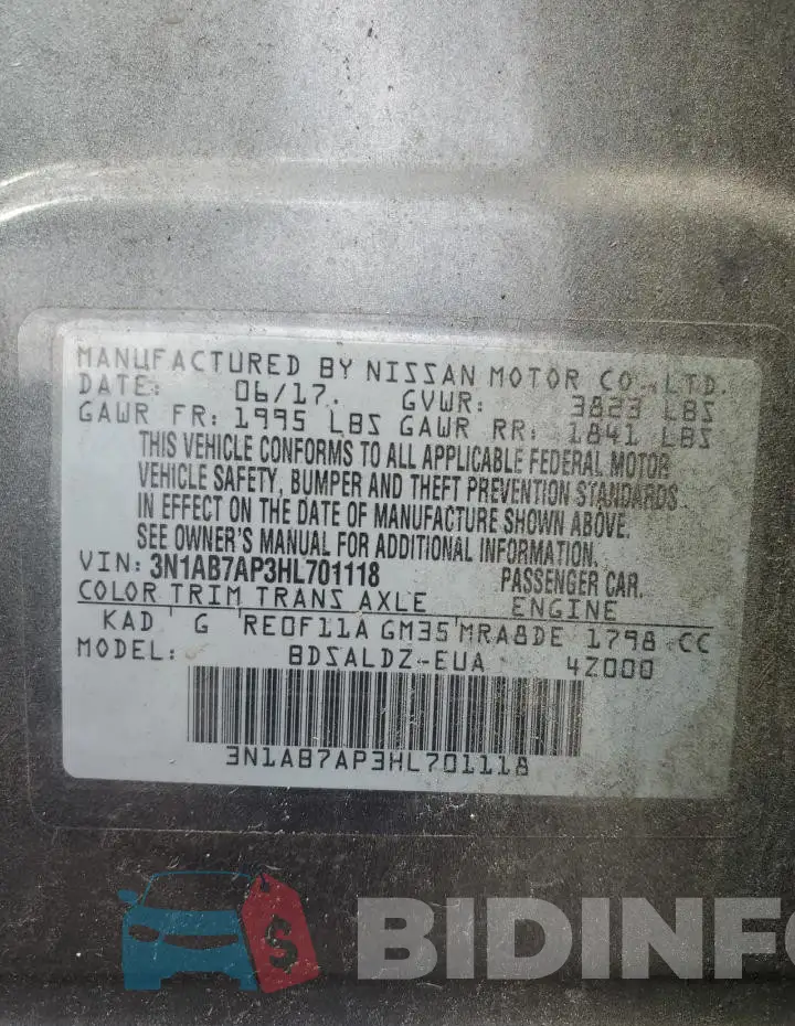 3N1AB7AP3HL701118 Photo# 12
