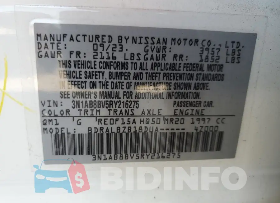 3N1AB8BV5RY216275 Photo# 12