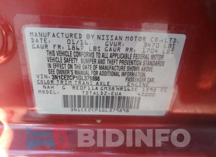 3N1CE2CP1GL379898 Photo# 13