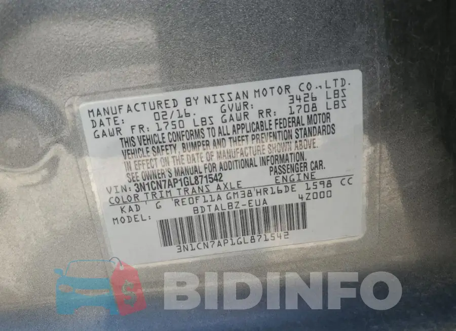 3N1CN7AP1GL871542 Photo# 12