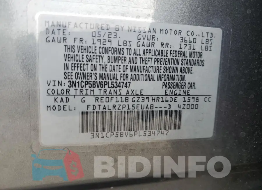 3N1CP5BV6PL534747 Photo# 13
