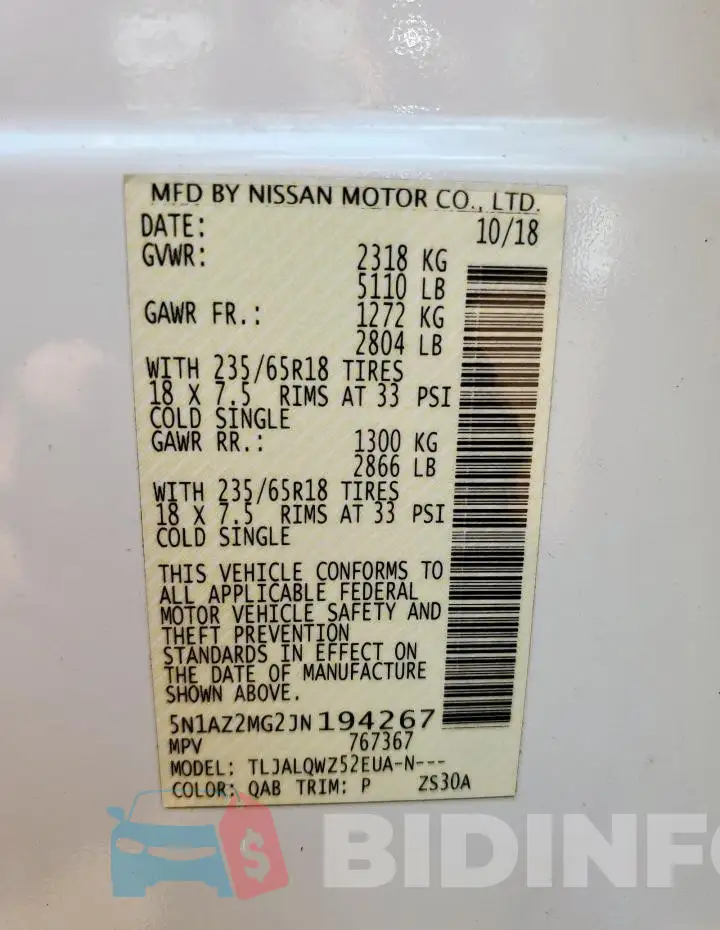 5N1AZ2MG2JN194267 Photo# 14