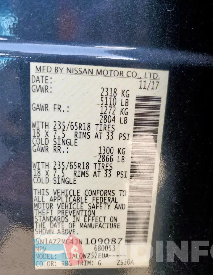 5N1AZ2MG4JN109087 Photo# 14