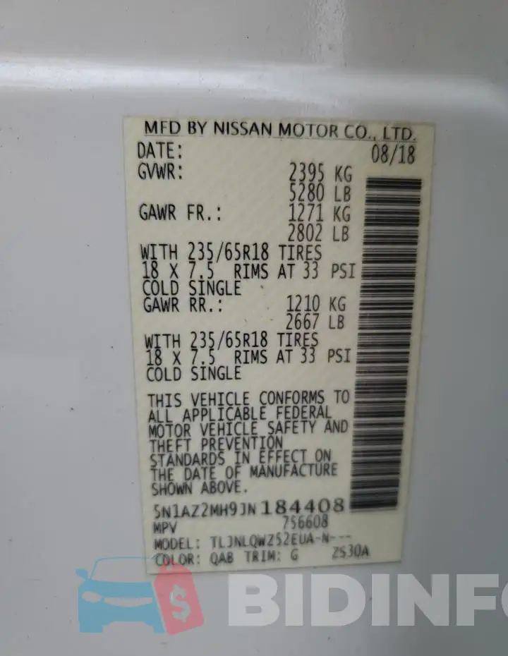 5N1AZ2MH9JN184408 Photo# 13