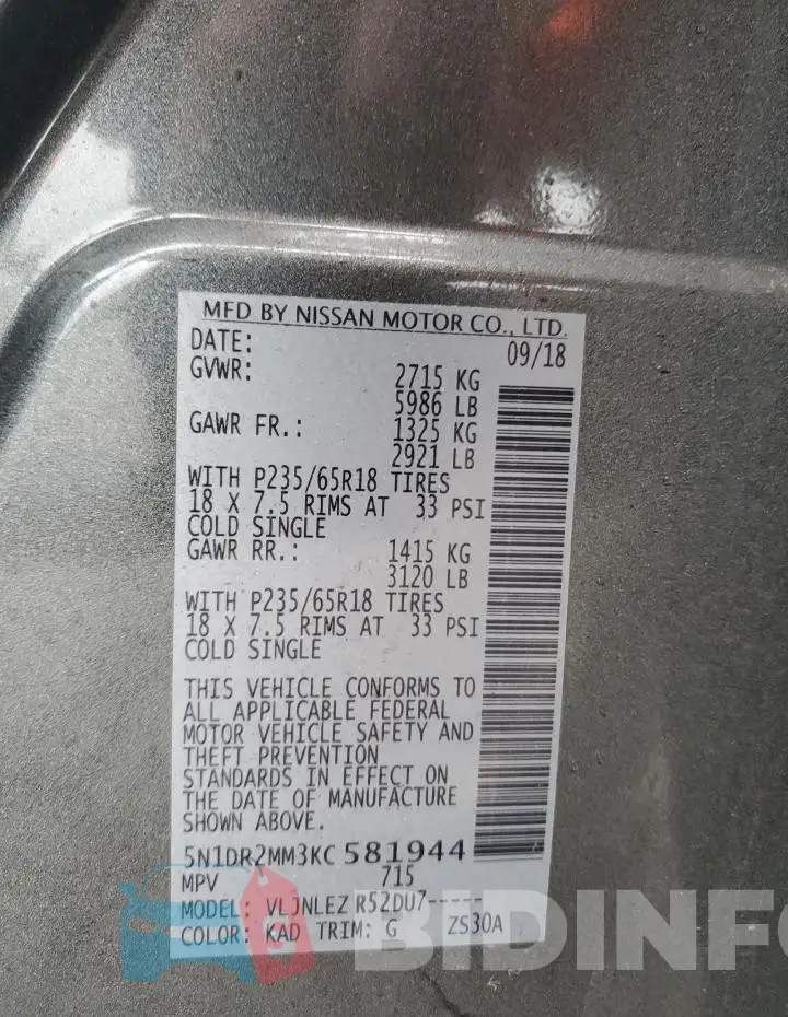 5N1DR2MM3KC581944 Photo# 12