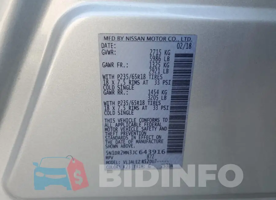 5N1DR2MN3JC643916 Photo# 13