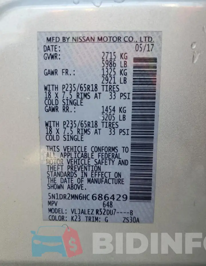 5N1DR2MN6HC686429 Photo# 14