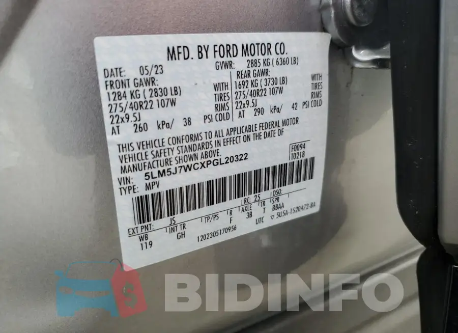 5LM5J7WCXPGL20322 Photo# 13