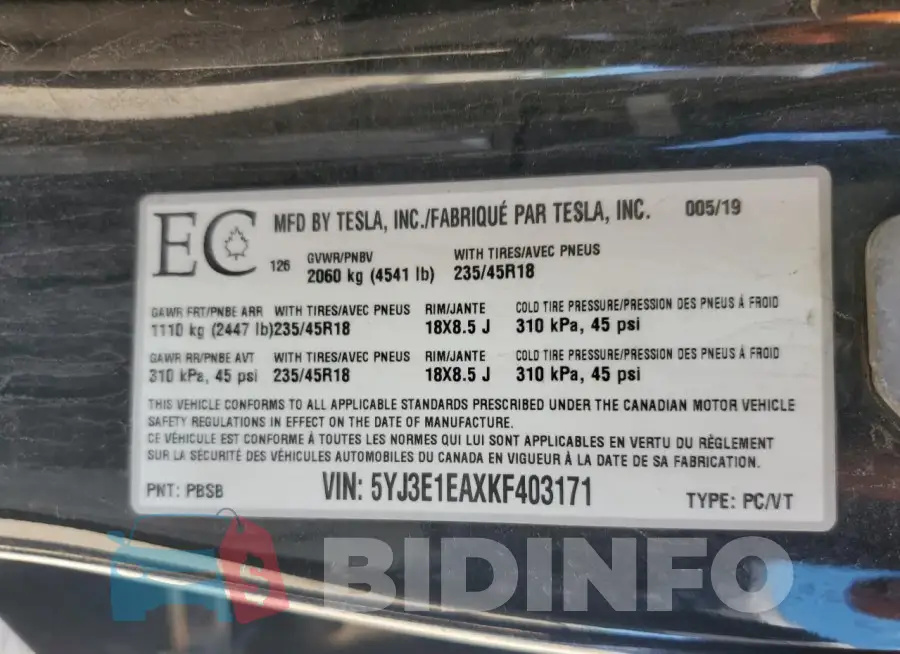 5YJ3E1EAXKF403171 Photo# 12