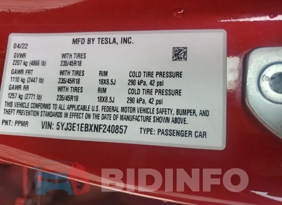 5YJ3E1EBXNF240857 Photo# 12