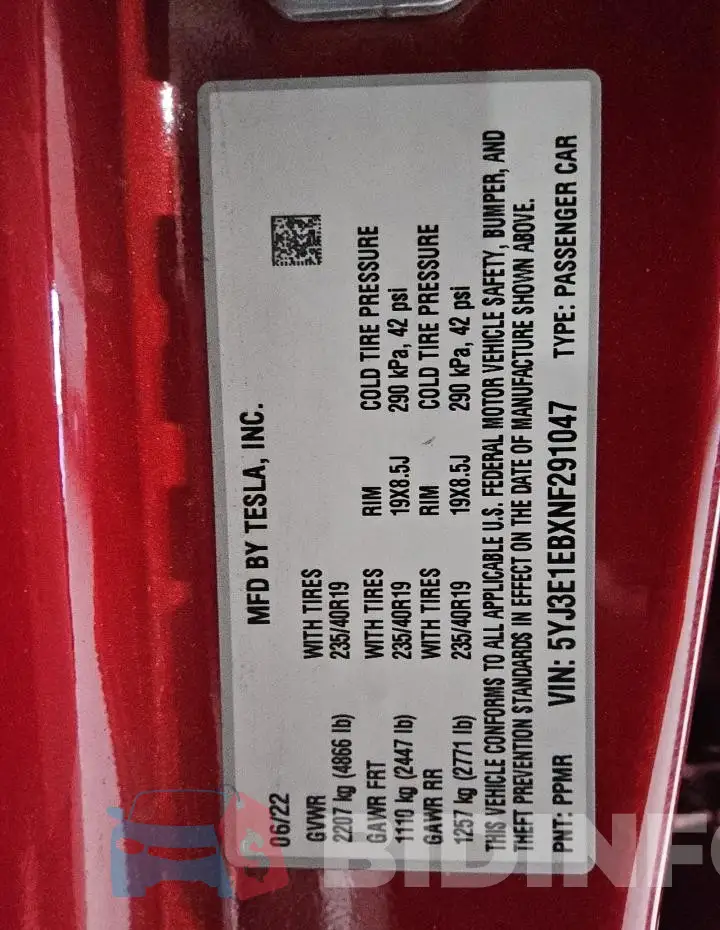 5YJ3E1EBXNF291047 Photo# 12