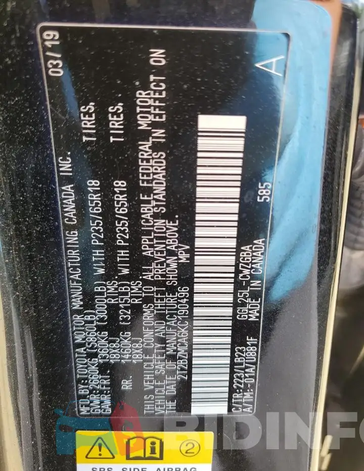 2T2BZMCA6KC190496 Photo# 14