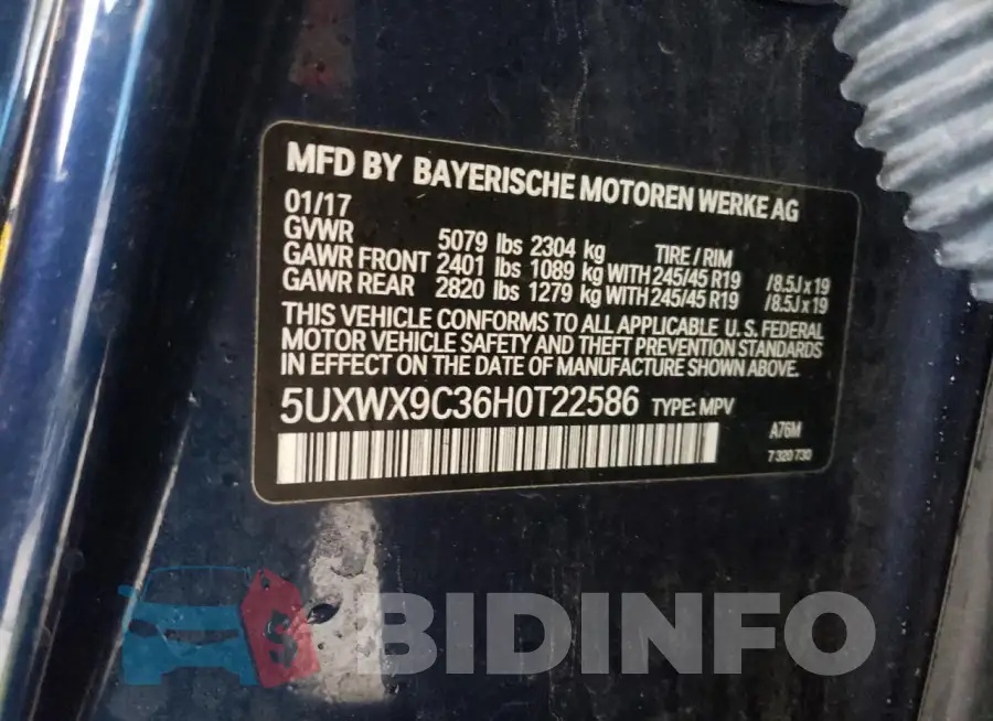 5UXWX9C36H0T22586 Photo# 13
