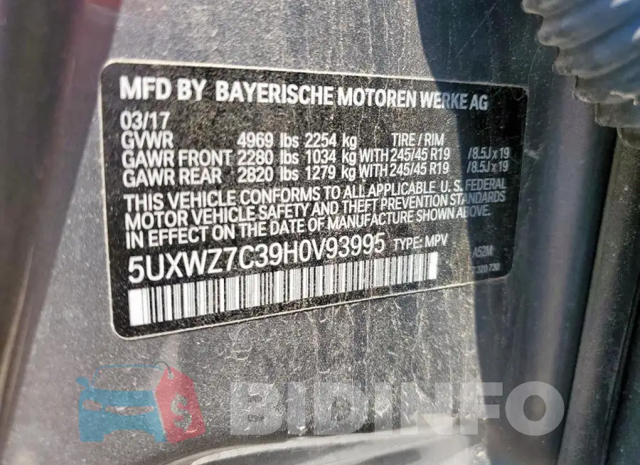 5UXWZ7C39H0V93995 Photo# 13