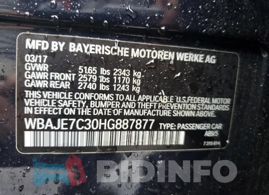 WBAJE7C30HG887877 Photo# 12