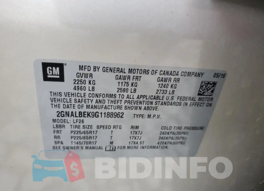 2GNALBEK9G1188962 Photo# 12