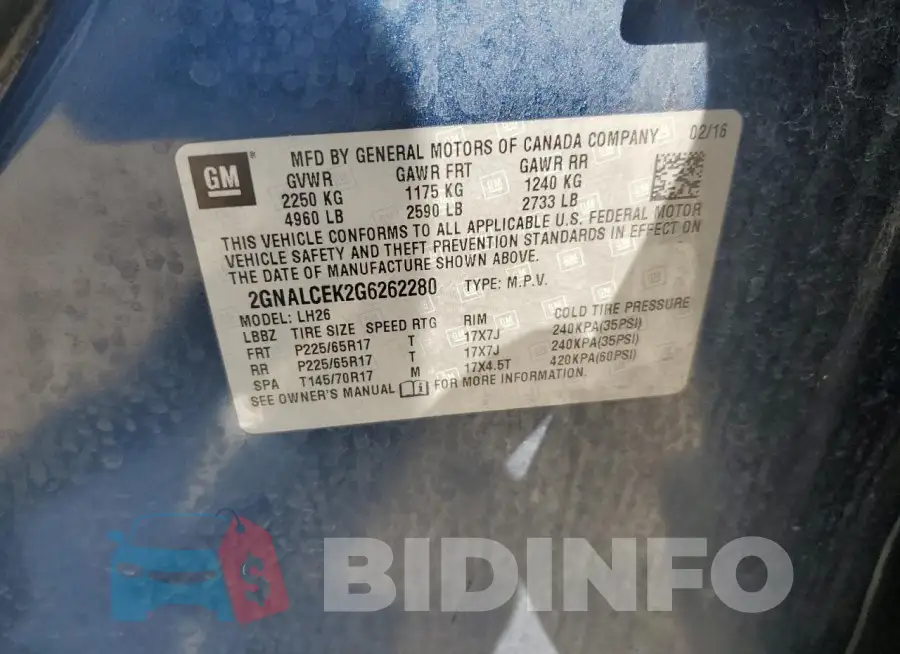 2GNALCEK2G6262280 Photo# 13