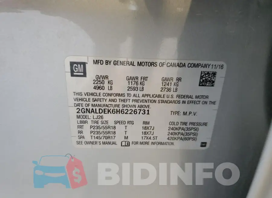 2GNALDEK6H6226731 Photo# 13